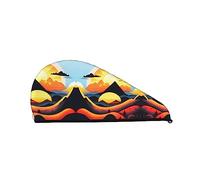 Cuffia per capelli asciutti in velluto corallo Sunrise Mountain per donna Cuffia per capelli con bottoni per asciugare capelli ricci lunghi e spessi Anti