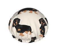 Cuffia per capelli con stampa di bassotto con fascia elastica regolabile e vibrante, cuffia da doccia da donna riutilizzabile impermeabile