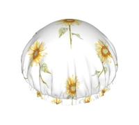 Cuffia per capelli con stampa di girasole in fiore con fascia elastica regolabile e vibrante, cuffia da doccia da donna riutilizzabile impermeabile