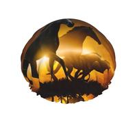 Cuffia per capelli con stampa di nuvole rosse e cavalli neri, per doccia, regolabile, elegante, grande, impermeabile