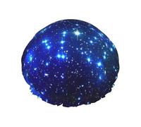 Cuffia per capelli con stampa galassia e stelle, con fascia elastica regolabile e vibrante, cuffia da doccia da donna, riutilizzabile e impermeabile