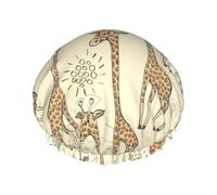 Cuffia per capelli con stampa giraffe disegnate a mano con fascia elastica regolabile e vibrante, cuffia da doccia per le donne riutilizzabile impermeabile
