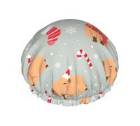 Cuffia per capelli da doccia, capybaras per il giorno di Natale, a doppio strato, riutilizzabile, impermeabile, grande cuffia da doccia da donna, cuffia per capelli per doccia con fodera in PEVA e