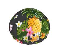 Cuffia per capelli da doccia con ananas tropicale, stampa hawaiana, da donna, riutilizzabile, impermeabile, a doppio strato, con fascia elastica, taglia unica