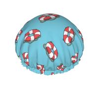 Cuffia per capelli da doccia, con anello da nuoto, grande, riutilizzabile, impermeabile, a doppio strato, da donna, con fodera in PEVA e corda elastica