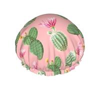Cuffia per capelli da doccia, con cactus che fiorisce rosa, grande cuffia da doccia riutilizzabile impermeabile, a doppio strato, cuffia per capelli per doccia, con fodera in PEVA e corda elastica