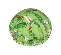 Cuffia per capelli da doccia, con colibrì verde foglia di palma a doppio strato, riutilizzabile, impermeabile, grande cuffia da doccia da donna, cuffia per capelli per doccia con fodera in PEVA e