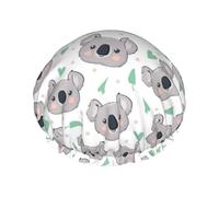 Cuffia per capelli da doccia, con cuore grigio koala verde, grande cuffia da doccia riutilizzabile impermeabile, a doppio strato, cuffia per capelli per doccia con fodera in PEVA e corda elastica