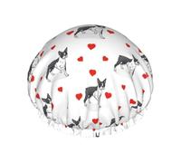 Cuffia per capelli da doccia, con cuori di cane Boston Terrier, a doppio strato, riutilizzabile, impermeabile, grande cuffia da doccia da donna, con fodera in PEVA e corda elastica