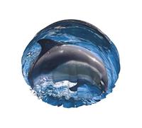 Cuffia per capelli da doccia con delfini nel mare da donna, riutilizzabile, impermeabile, a doppio strato, con fascia elastica, taglia unica