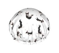 Cuffia per capelli da doccia, con divertente Boston Terrier, a doppio strato, riutilizzabile, impermeabile, grande, per donne, con fodera in PEVA e corda elastica