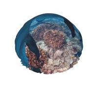 Cuffia per capelli da doccia con divertente delfino che guarda te da donna, riutilizzabile, impermeabile, a doppio strato, con fascia elastica, taglia unica