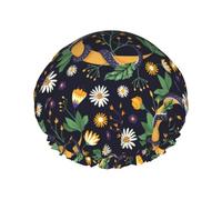 Cuffia per capelli da doccia, con divertente motivo a serpente, luna, margherita, riutilizzabile, impermeabile, a doppio strato, da donna, con fodera in PEVA e corda elastica