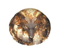 Cuffia per capelli da doccia, con drago bianco con corna dorate, a doppio strato, riutilizzabile, impermeabile, grande cuffia da doccia da donna, cuffia per capelli per doccia con fodera in PEVA e