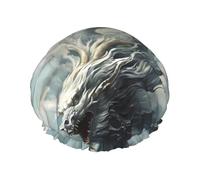 Cuffia per capelli da doccia, con drago bianco nuvola, a doppio strato, riutilizzabile, impermeabile, grande cuffia da doccia per donne, cuffia per capelli per doccia con fodera in PEVA e corda