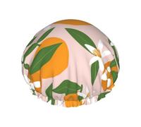 Cuffia per capelli da doccia, con fiori d'arancio fresco, grande, riutilizzabile, impermeabile, a doppio strato, cuffia per doccia da donna, con fodera in PEVA e corda elastica