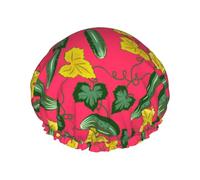 Cuffia per capelli da doccia, con fiori di cetriolo e ratta, grande, riutilizzabile, impermeabile, a doppio strato, cuffia per capelli per doccia, con fodera in PEVA e corda elastica