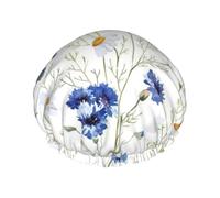 Cuffia per capelli da doccia con fiori selvatici e fiordalisi margherite, da donna, riutilizzabile, impermeabile, a doppio strato, con fascia elastica, taglia unica