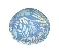 Cuffia per capelli da doccia, con foglia tropicale, palma grande, riutilizzabile, impermeabile, a doppio strato, cuffia per doccia con fodera in PEVA e corda elastica