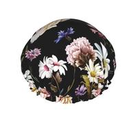 Cuffia per capelli da doccia, con garofani, fiori e margherite, a doppio strato, riutilizzabile, grande cuffia da doccia da donna, con fodera in PEVA e corda elastica