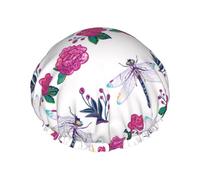 Cuffia per capelli da doccia, con garofano viola, a doppio strato, riutilizzabile, impermeabile, grande cuffia da doccia da donna, con fodera in PEVA e corda elastica