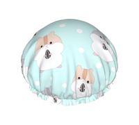 Cuffia per capelli da doccia, con grazioso criceto, semi di girasole, verde, grande, riutilizzabile, impermeabile, a doppio strato, da donna, con fodera in PEVA e corda elastica