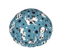 Cuffia per capelli da doccia, con grazioso cucciolo di cane dalmata a doppio strato, riutilizzabile, impermeabile, grande cuffia da doccia per donne, cuffia per capelli per doccia con fodera in PEVA e