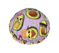 Cuffia per capelli da doccia, con grazioso fiore di avocado viola, a doppio strato, riutilizzabile, impermeabile, grande cuffia da doccia da donna, cuffia per capelli per doccia con fodera in PEVA e