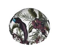 Cuffia per capelli da doccia, con grazioso uccello del paradiso, a doppio strato, riutilizzabile, impermeabile, grande cuffia da doccia da donna, cuffia per capelli per doccia con fodera in PEVA e