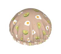 Cuffia per capelli da doccia, con grazioso uovo di avocado, grande, riutilizzabile, impermeabile, a doppio strato, cuffia per capelli per doccia, con fodera in PEVA e corda elastica