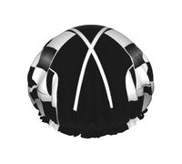 Cuffia per capelli da doccia, con motivo a scacchi, con motivo a bandiere, riutilizzabile, impermeabile, a doppio strato, con fascia elastica, taglia unica