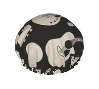 Cuffia per capelli da doccia con motivo chitarra da donna, riutilizzabile, impermeabile, a doppio strato, con cinturino elastico, taglia unica