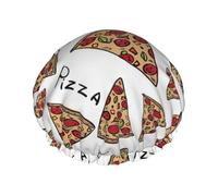 Cuffia per capelli da doccia con motivo pizza, da donna, riutilizzabile, impermeabile, a doppio strato, con cinturino elastico, taglia unica