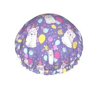 Cuffia per capelli da doccia, con palloncino in alpaca Happy Birthday grande, riutilizzabile, impermeabile, a doppio strato, cuffia per capelli per doccia, con fodera in PEVA e corda elastica