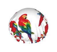 Cuffia per capelli da doccia, con pappagallo rosso ara sul ramo, grande cuffia da doccia riutilizzabile impermeabile, a doppio strato, cuffia da doccia per donne, cuffia per capelli per doccia con