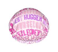 Cuffia per capelli da doccia, con scritta in inglese "Best Mom ever", grande, riutilizzabile, impermeabile, a doppio strato, da donna, con fodera in PEVA e corda elastica