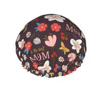 Cuffia per capelli da doccia, con scritta "To The Best Mom", a doppio strato, riutilizzabile, impermeabile, grande cuffia da doccia da donna, con fodera in PEVA e corda elastica