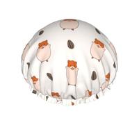 Cuffia per capelli da doccia, con semi di girasole, simpatica cuffia da doccia a forma di criceto, riutilizzabile, impermeabile, a doppio strato, da donna, con fodera in PEVA e corda elastica