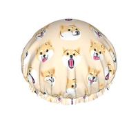 Cuffia per capelli da doccia, con simpatico cane Corgi in stile cartone animato, a doppio strato, riutilizzabile, impermeabile, grande cuffia da doccia per donne, cuffia per capelli per doccia con