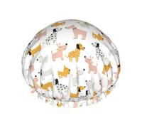 Cuffia per capelli da doccia, con simpatico cane dalmata a doppio strato, riutilizzabile, impermeabile, grande cuffia da doccia per donne, cuffia per capelli per doccia con fodera in PEVA e corda