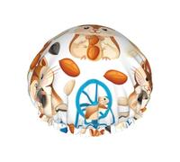 Cuffia per capelli da doccia, con simpatico criceto, nocciolina, arachidi, a doppio strato, riutilizzabile, impermeabile, grande cuffia da doccia per donne, cuffia per capelli per doccia con fodera in