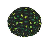 Cuffia per capelli da doccia, con simpatico dinosauro piccolo, grande, riutilizzabile, impermeabile, a doppio strato, cuffia per capelli per doccia, con fodera in PEVA e corda elastica