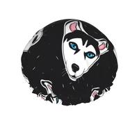 Cuffia per capelli da doccia, con simpatico husky in stile cartone animato, grande, riutilizzabile, impermeabile, a doppio strato, cuffia per capelli per doccia, con fodera in PEVA e corda elastica