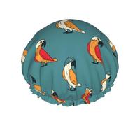 Cuffia per capelli da doccia, con simpatico pappagallo in stile cartone animato, multicolore, grande, riutilizzabile, impermeabile, a doppio strato, cuffia per capelli per doccia, con fodera in PEVA e