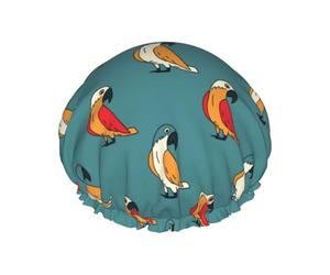 Cuffia per capelli da doccia, con simpatico pappagallo in stile cartone animato, multicolore, grande, riutilizzabile, impermeabile, a doppio strato, cuffia per capelli per doccia, con fodera in PEVA e