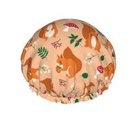 Cuffia per capelli da doccia, con simpatico scoiattolo e fungo, grande cuffia da doccia riutilizzabile impermeabile, a doppio strato, cuffia per capelli per doccia, con fodera in PEVA e corda elastica