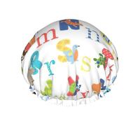 Cuffia per capelli da doccia con stampa dell'alfabeto animale da donna, riutilizzabile, impermeabile, a doppio strato, con cinturino elastico, taglia unica