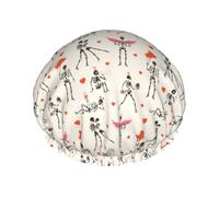 Cuffia per capelli da doccia, con teschio d'amore di Halloween, a doppio strato, riutilizzabile, impermeabile, grande cuffia da doccia per donne, cuffia per capelli per doccia con fodera in PEVA e