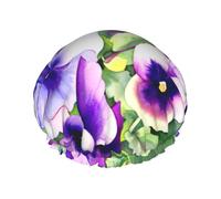 Cuffia per capelli da doccia con viola del pensiero perfetta, riutilizzabile, impermeabile, a doppio strato, con cinturino elastico, taglia unica