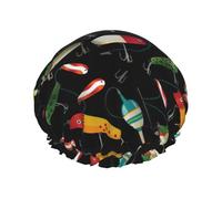 Cuffia per capelli da doccia, da donna, riutilizzabile, impermeabile, a doppio strato, con cinghia elastica, taglia unica